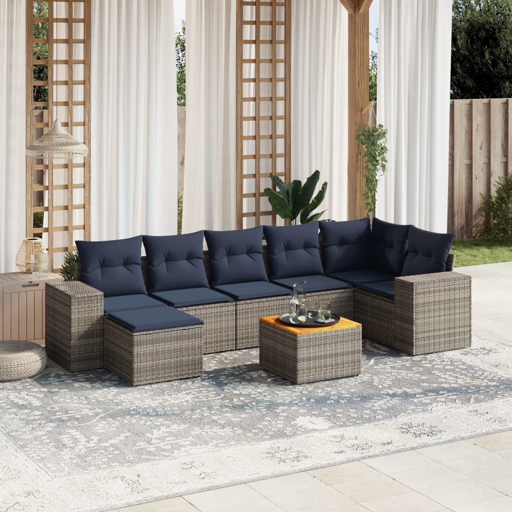 8-teiliges Gartensofa-Set mit Kissen, grau, Polyrattan