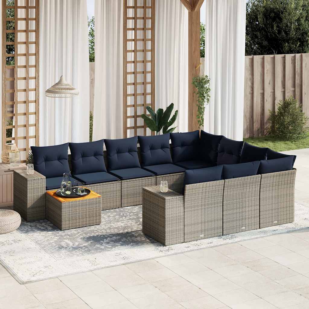 11-teiliges Gartensofa-Set mit Kissen, grau, Polyrattan