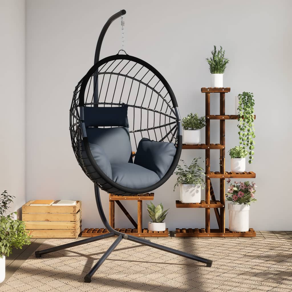 Hängesessel Ei-Design mit Ständer Anthrazit Rattan und Stahl
