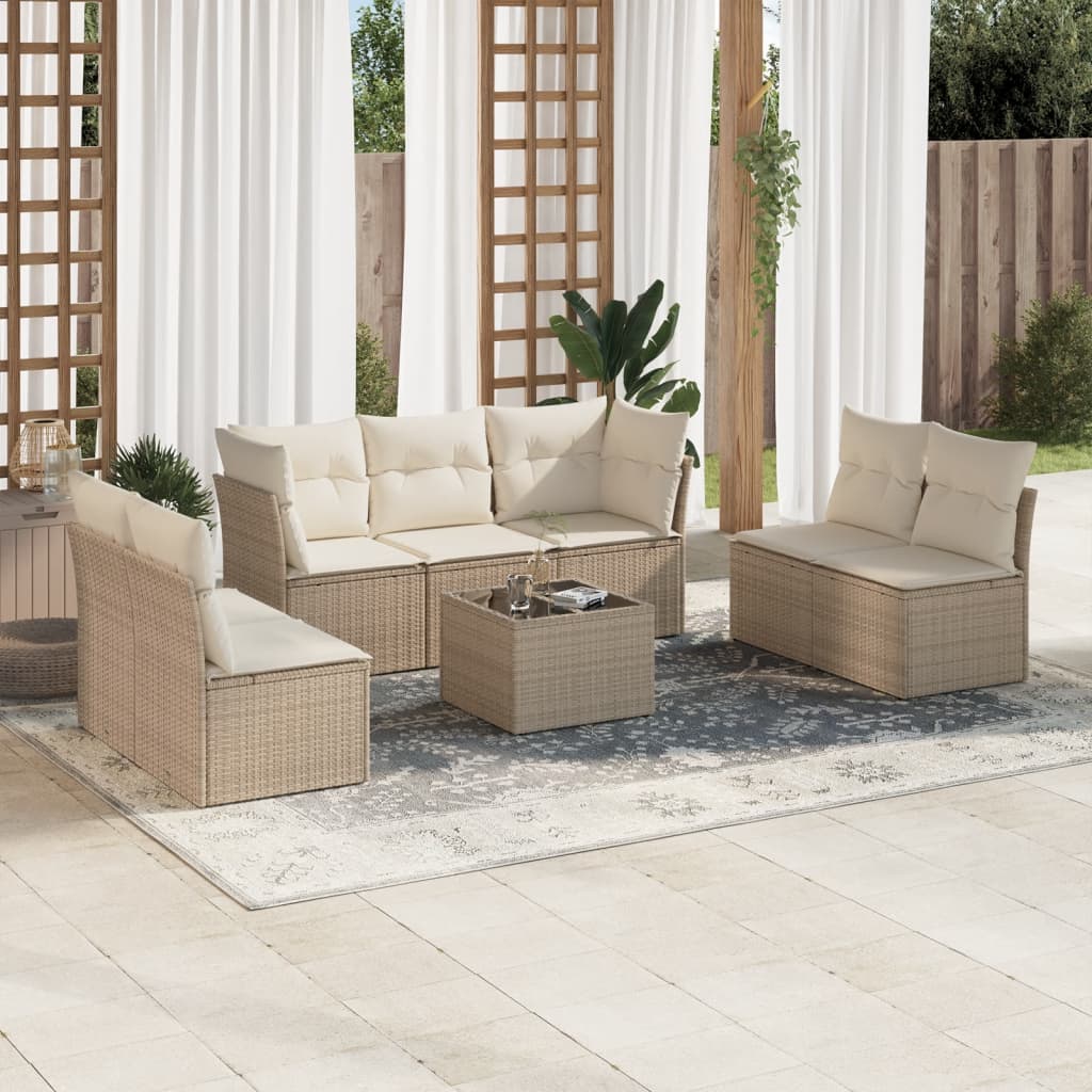 8-tlg. Garten-Sofagarnitur mit Kissen Beige Poly Rattan