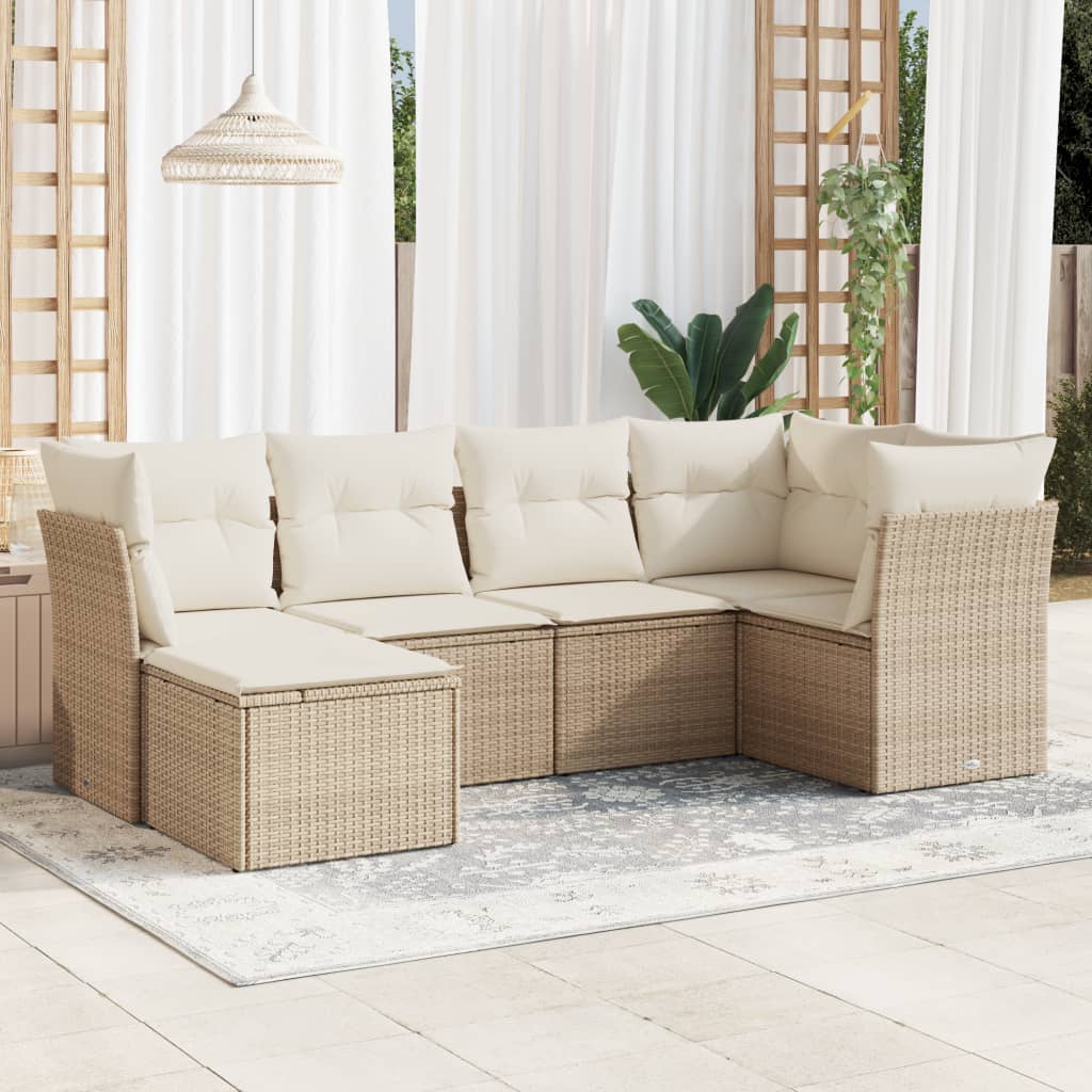 6-tlg. Garten-Sofagarnitur mit Kissen Beige Poly Rattan