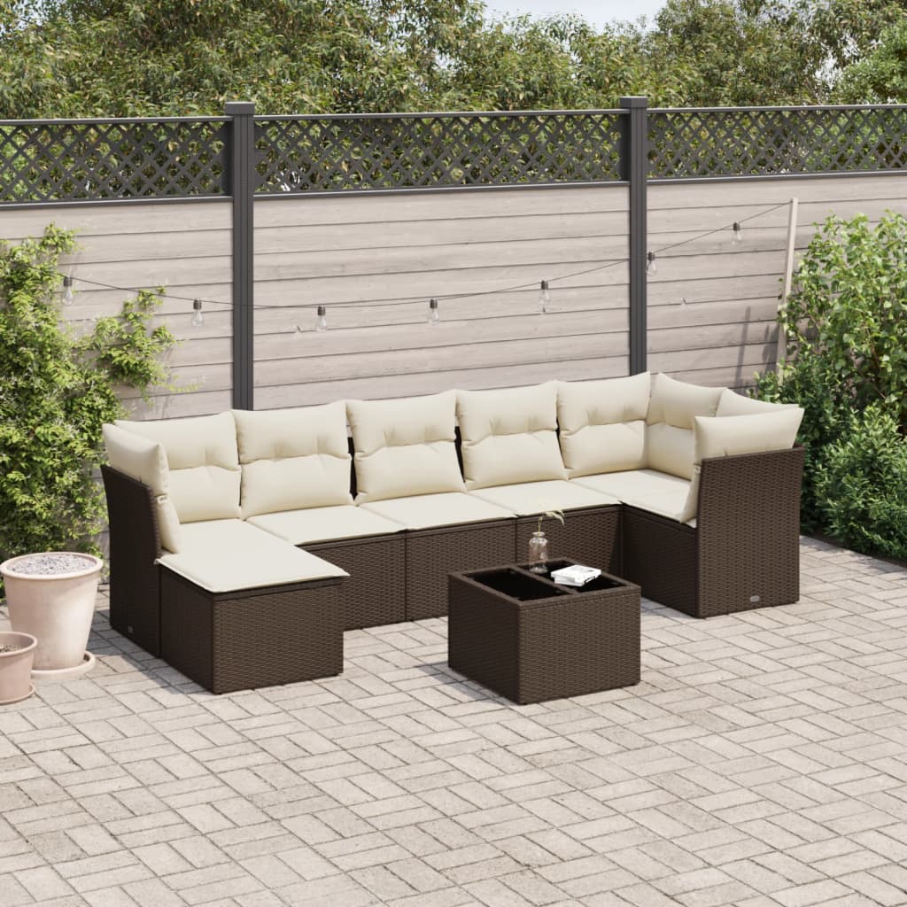 8-tlg. Garten-Sofagarnitur mit Kissen Braun Poly Rattan