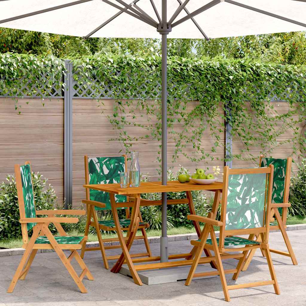 4 verstellbare Klappstühle, grüner Stoff und Massivholz