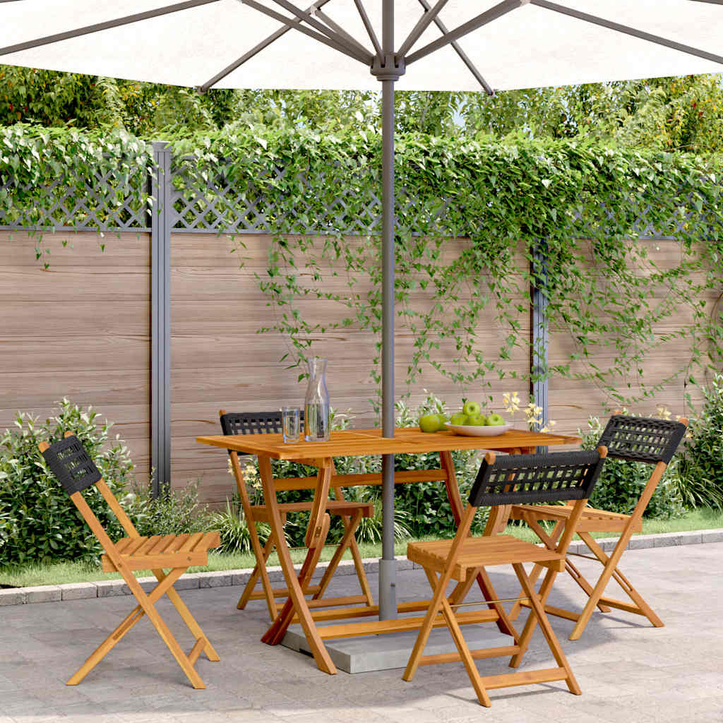 Klappstühle, 4 Stück, schwarz, aus Polyrattan und Massivholz