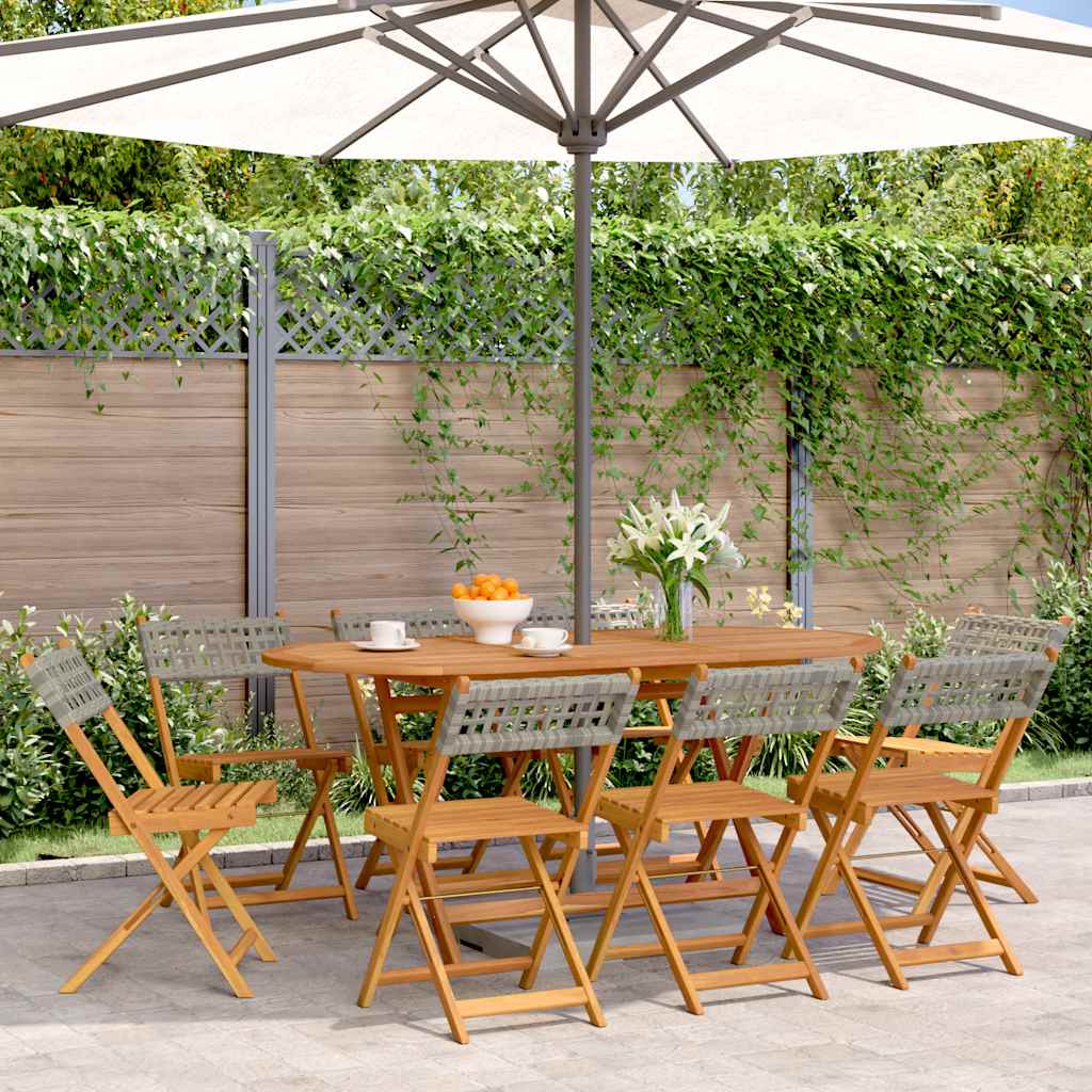 Klappstühle, 8-teilig, graues Polyrattan und Massivholz