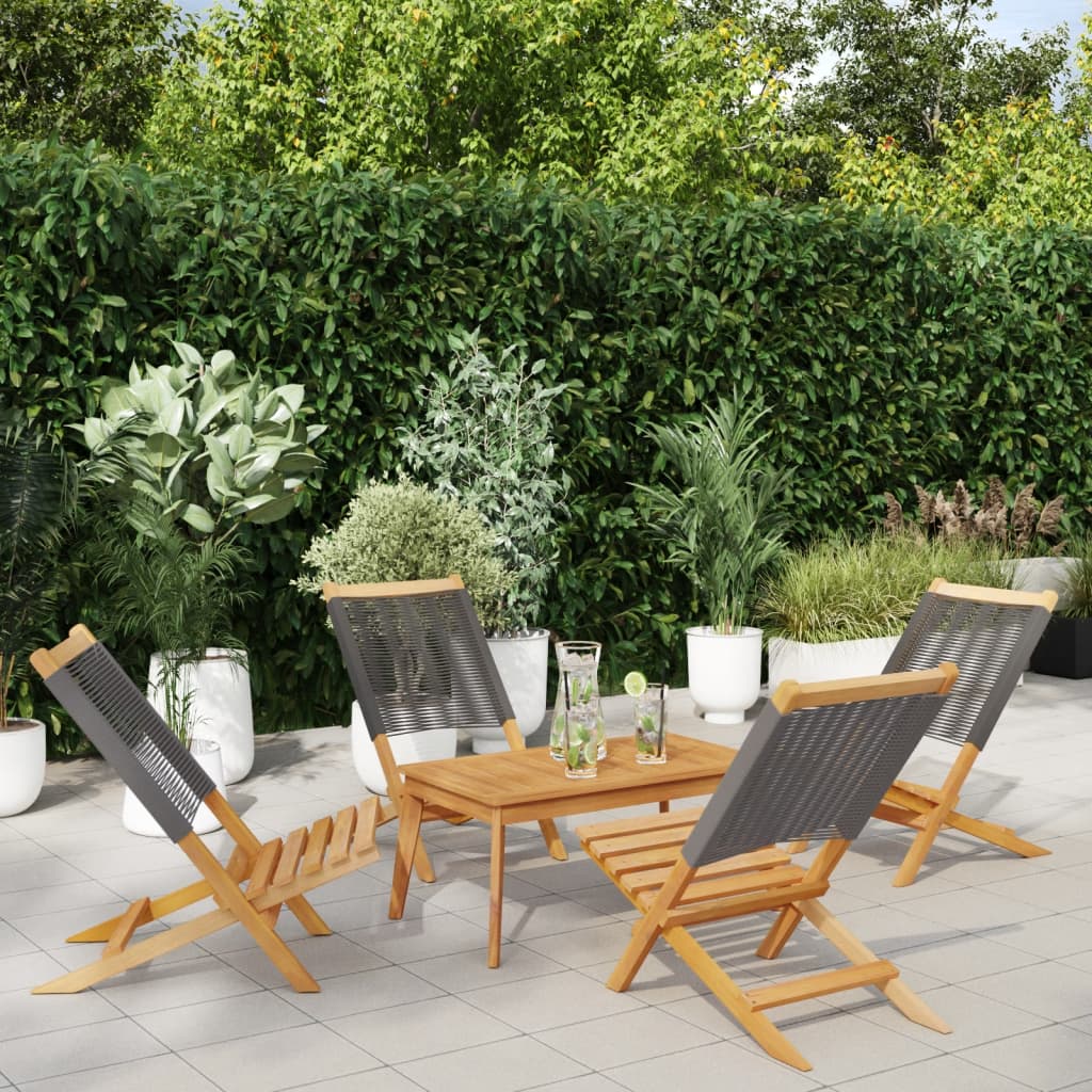 Klappstühle, 4 Stück, graues Massivholz Akazie
