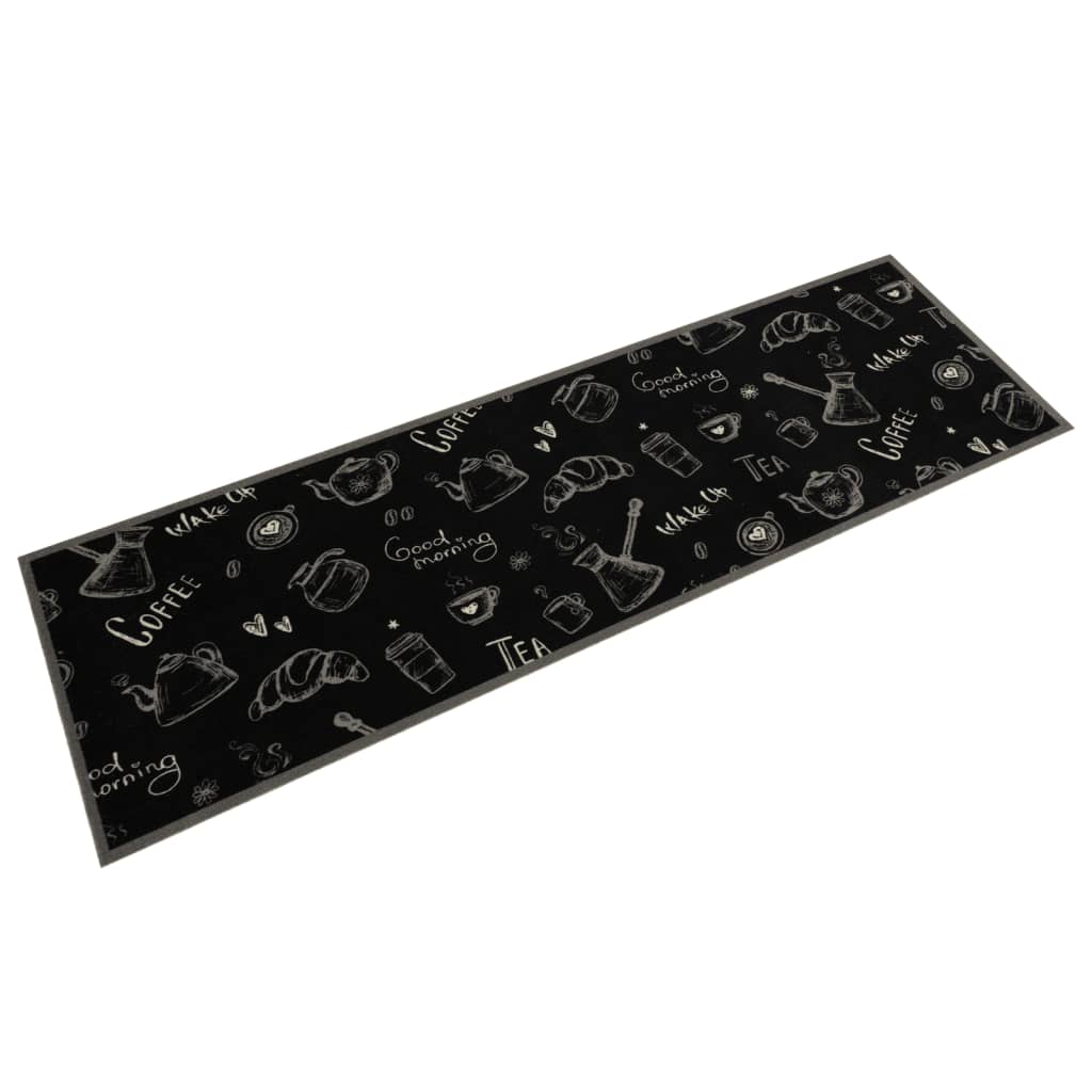 Küchenteppich Waschbar „Morning“-Aufdruck Schwarz 45x150 cm Samt