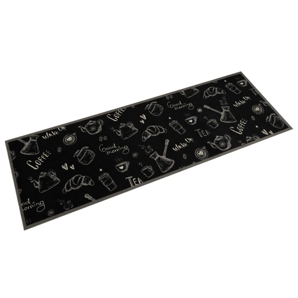 Küchenteppich Waschbar „Morning“-Aufdruck Schwarz 60x180 cm Samt