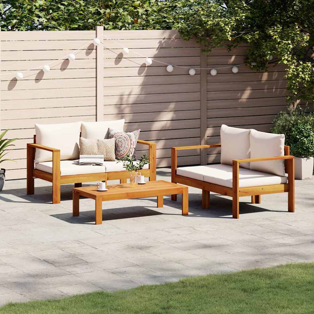 3-tlg. Garten-Sofagarnitur mit Kissen Massivholz Akazie