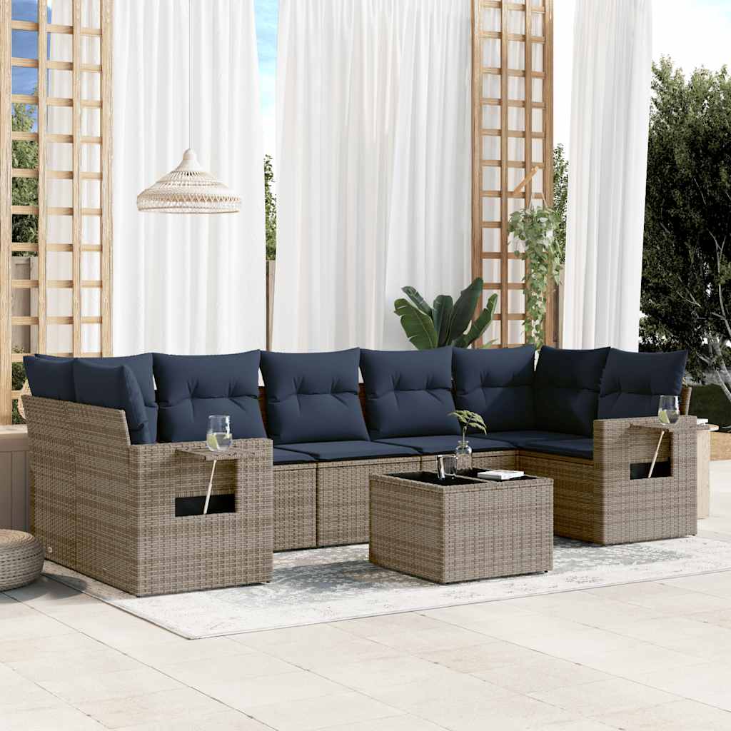 8-teiliges Gartensofa-Set mit Kissen, grau, Polyrattan