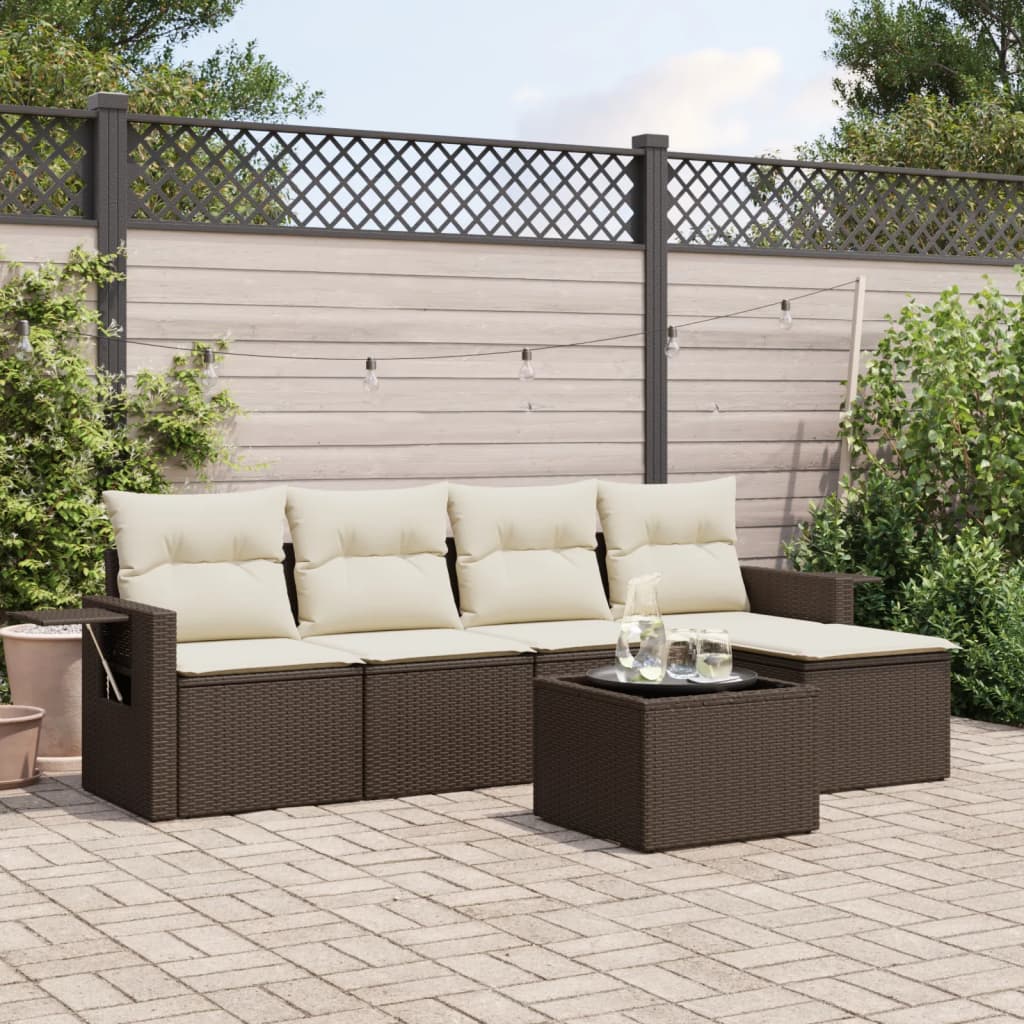 6-tlg. Garten-Sofagarnitur mit Kissen Braun Poly Rattan