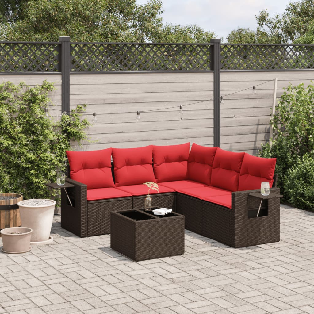 6-teiliges Gartensofa-Set mit Kissen, braun, Polyrattan