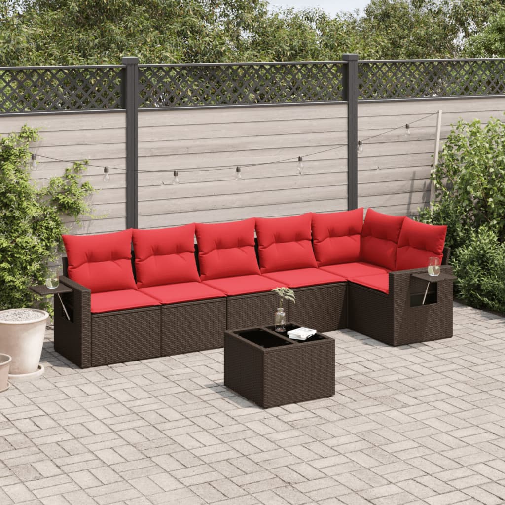 7-teiliges Gartensofa-Set mit Kissen, braun, Polyrattan