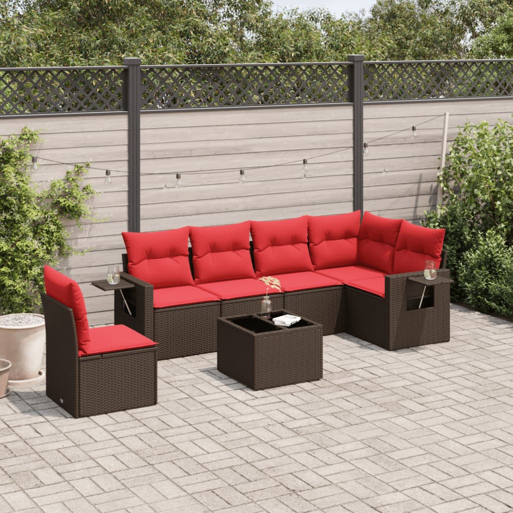 7-teiliges Gartensofa-Set mit Kissen, braun, Polyrattan