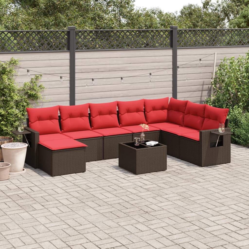 9-teiliges Gartensofa-Set mit Kissen, braun, Polyrattan