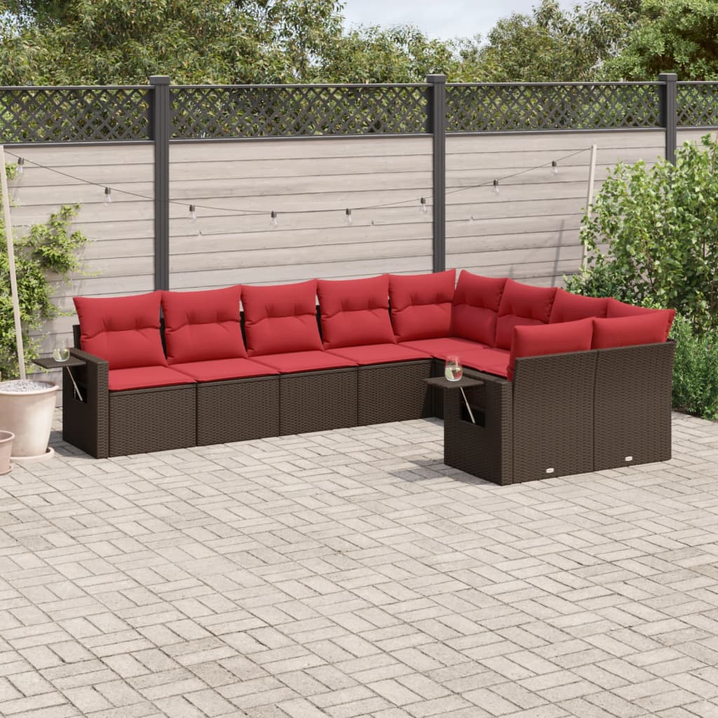 9-teiliges Gartensofa-Set mit Kissen, braun, Polyrattan