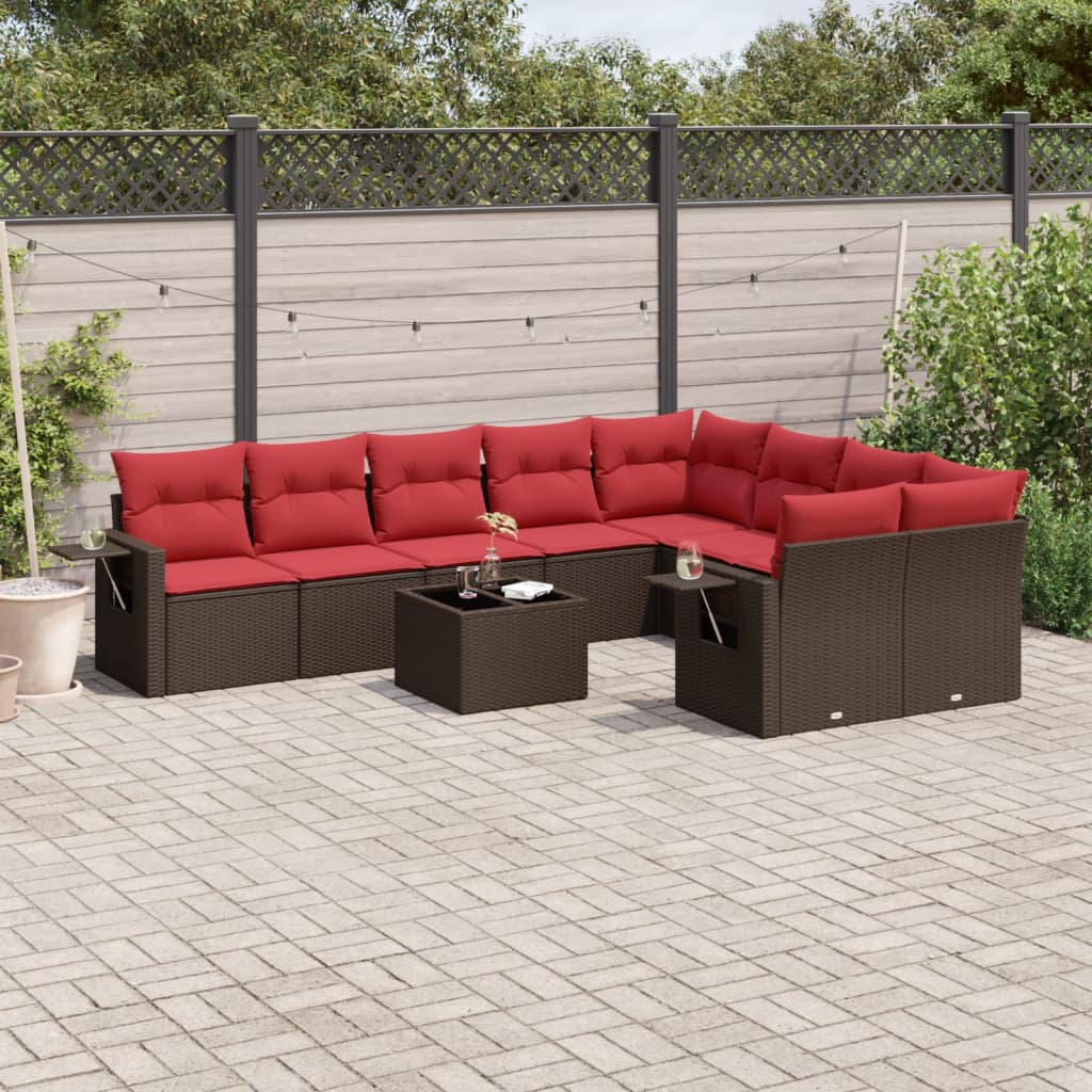 10-teiliges Gartensofa-Set mit Kissen, braun, Polyrattan