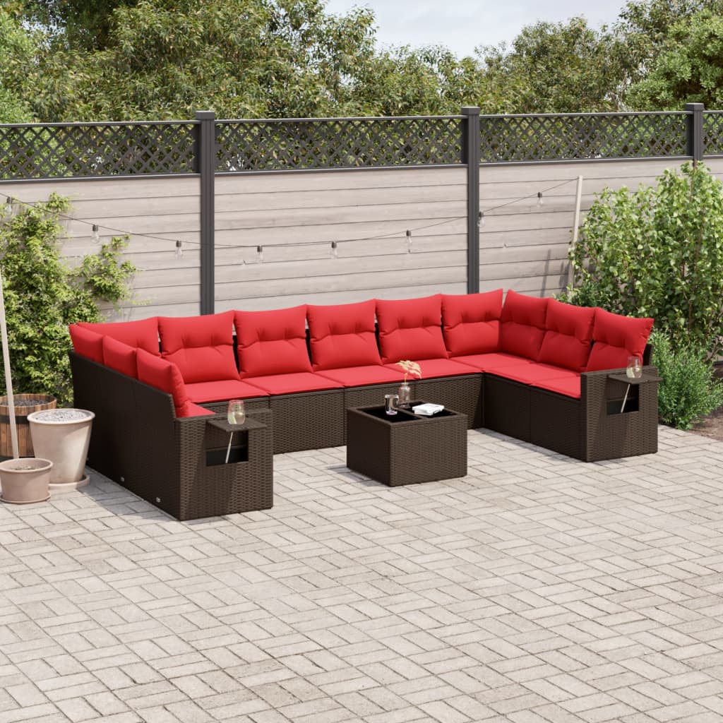 11-teiliges Gartensofa-Set mit Kissen, braun, Polyrattan