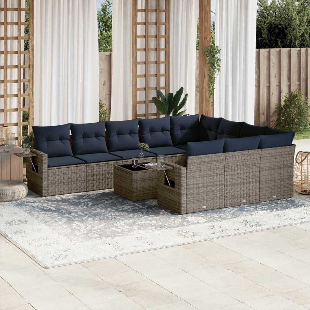 11-teiliges Gartensofa-Set mit Kissen, grau, Polyrattan