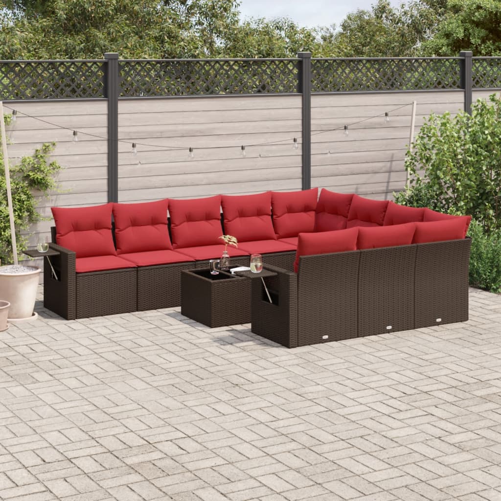 11-teiliges Gartensofa-Set mit Kissen, braun, Polyrattan