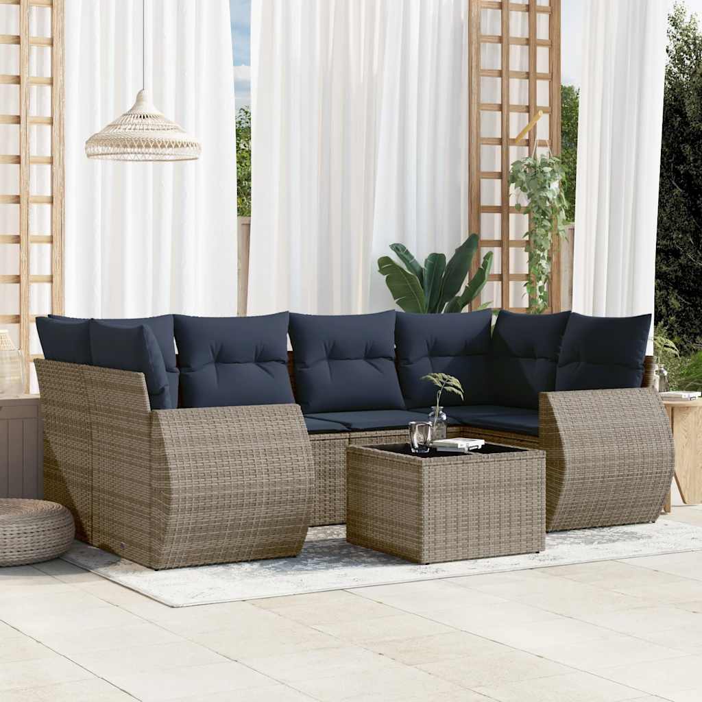 7-teiliges Gartensofa-Set mit Kissen, grau, Polyrattan