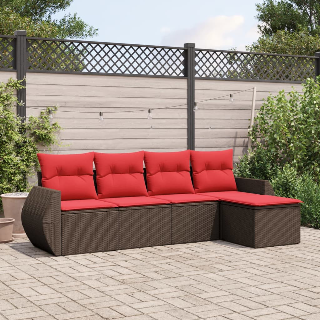 5-teiliges Gartensofa-Set mit Kissen, braun, Polyrattan