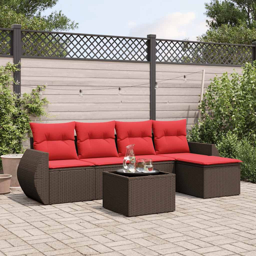 6-teiliges Gartensofa-Set mit Kissen, braun, Polyrattan