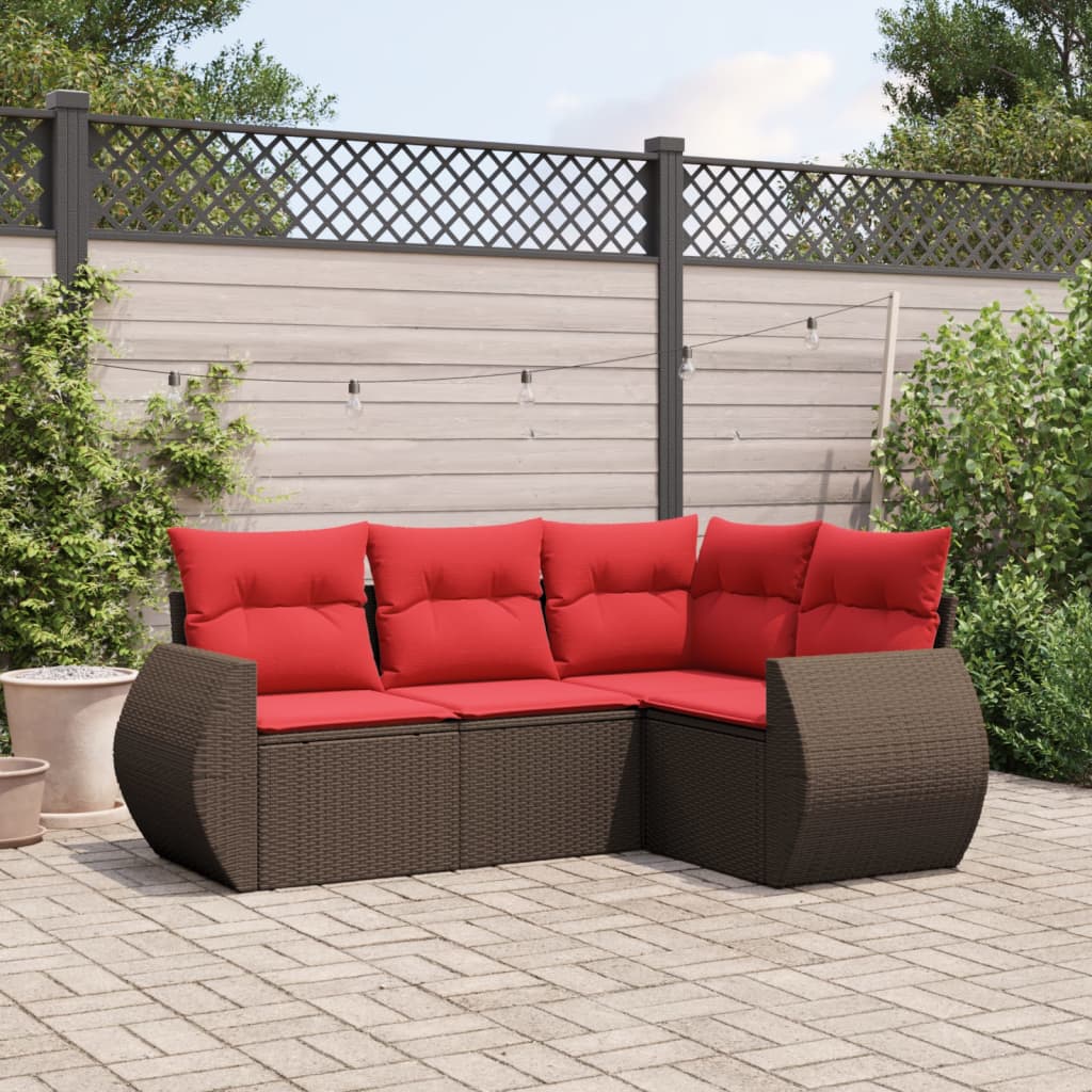 4-teiliges Gartensofa-Set mit Kissen, braun, Polyrattan