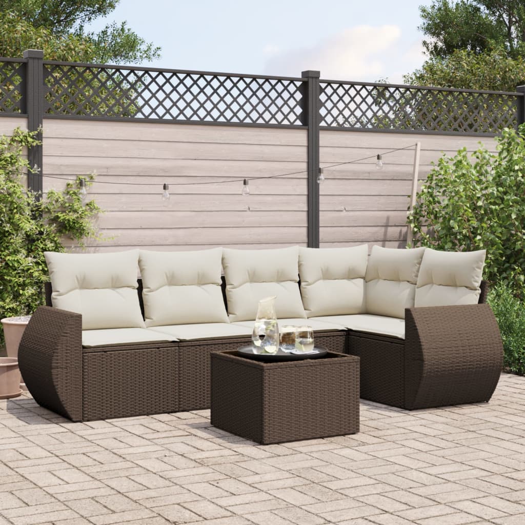6-tlg. Garten-Sofagarnitur mit Kissen Braun Poly Rattan