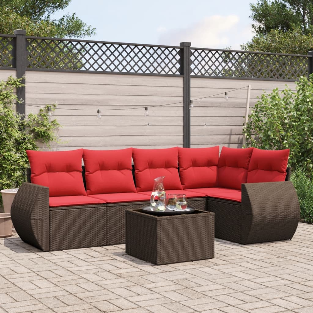 6-teiliges Gartensofa-Set mit Kissen, braun, Polyrattan