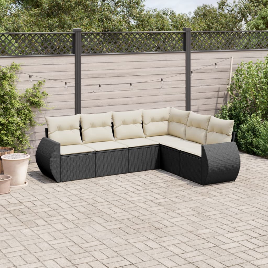 6-tlg. Garten-Sofagarnitur mit Kissen Schwarz Poly Rattan