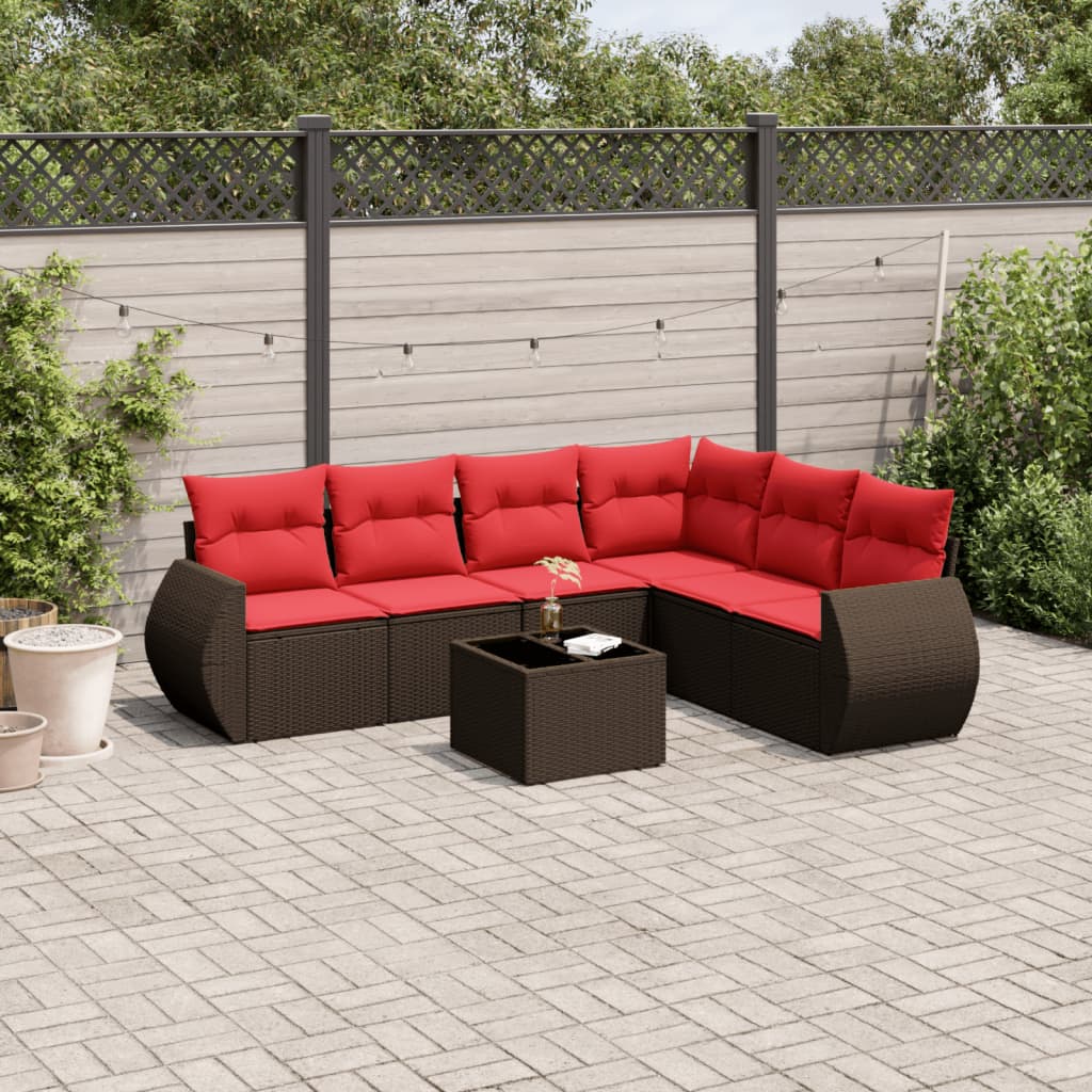 7-teiliges Gartensofa-Set mit Kissen, braun, Polyrattan