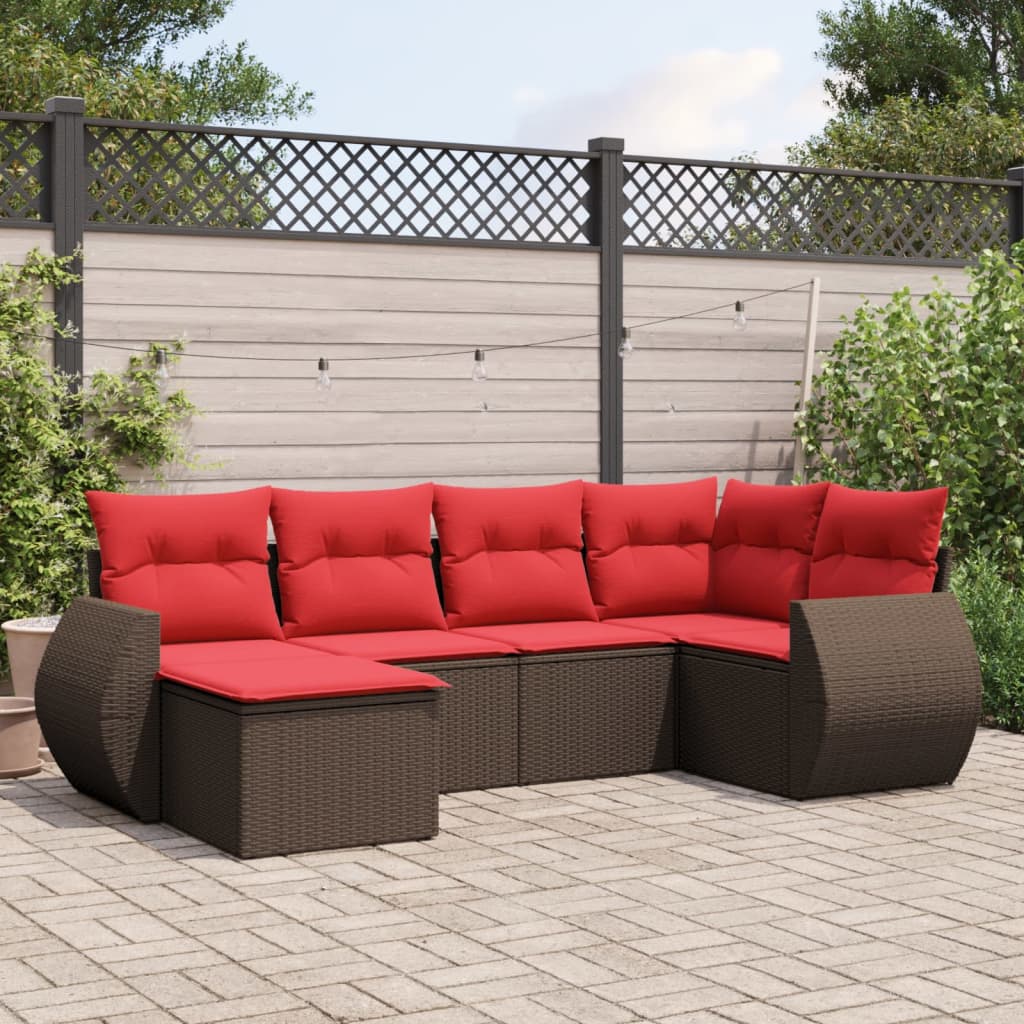 6-teiliges Gartensofa-Set mit Kissen, braun, Polyrattan