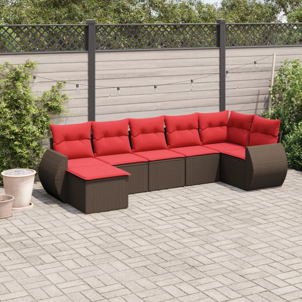 7-teiliges Gartensofa-Set mit Kissen, braun, Polyrattan
