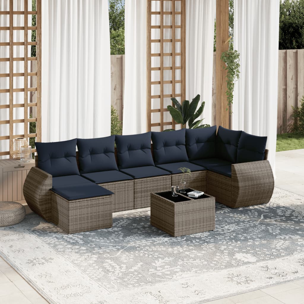8-teiliges Gartensofa-Set mit Kissen, grau, Polyrattan