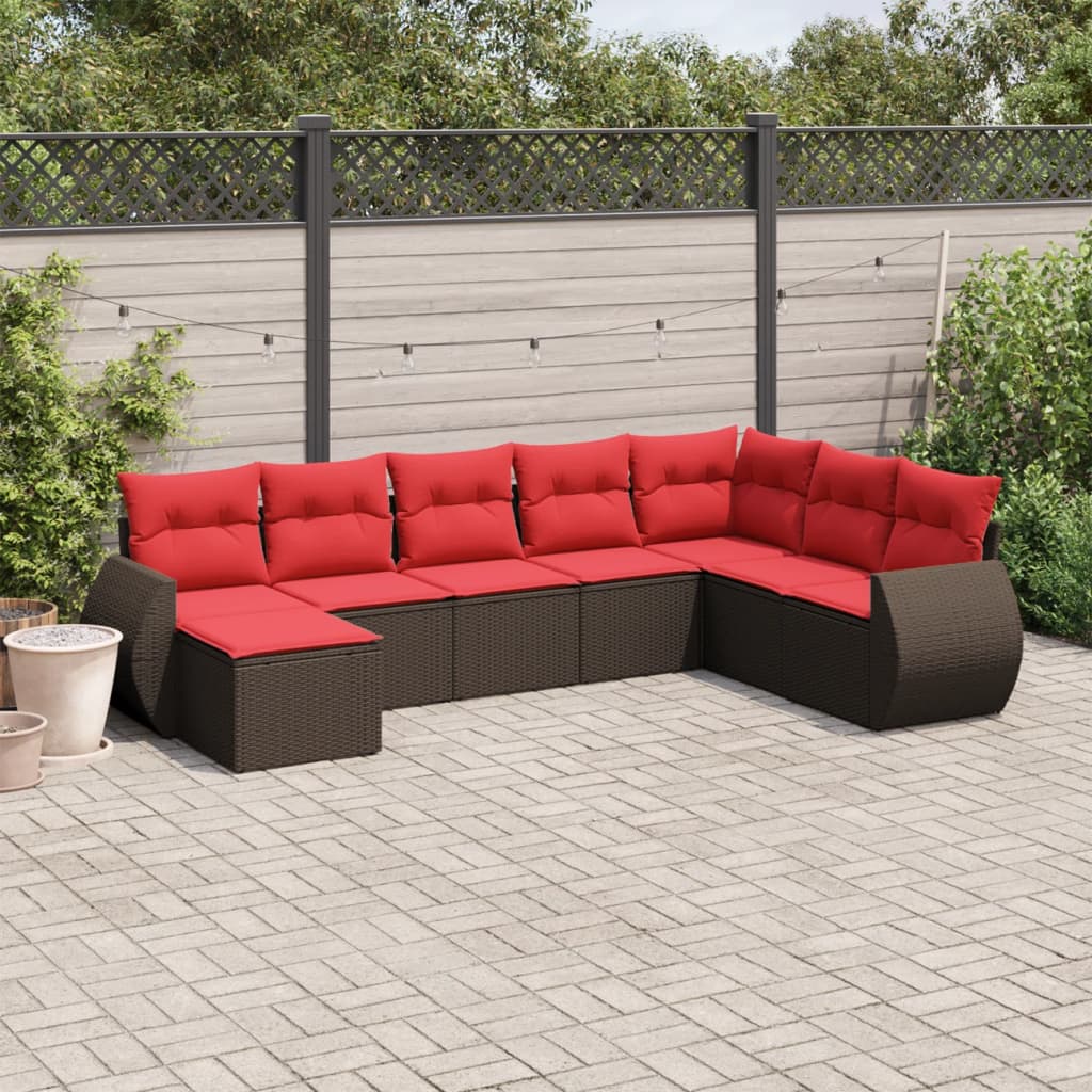 8-teiliges Gartensofa-Set mit Kissen, braun, Polyrattan