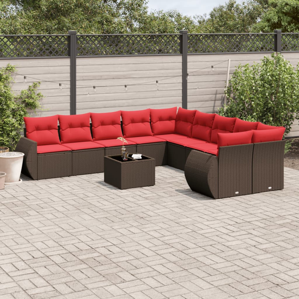 11-teiliges Gartensofa-Set mit Kissen, braun, Polyrattan
