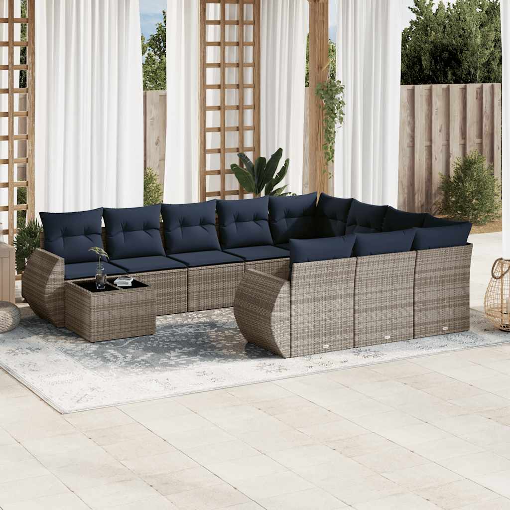 11-teiliges Gartensofa-Set mit Kissen, grau, Polyrattan
