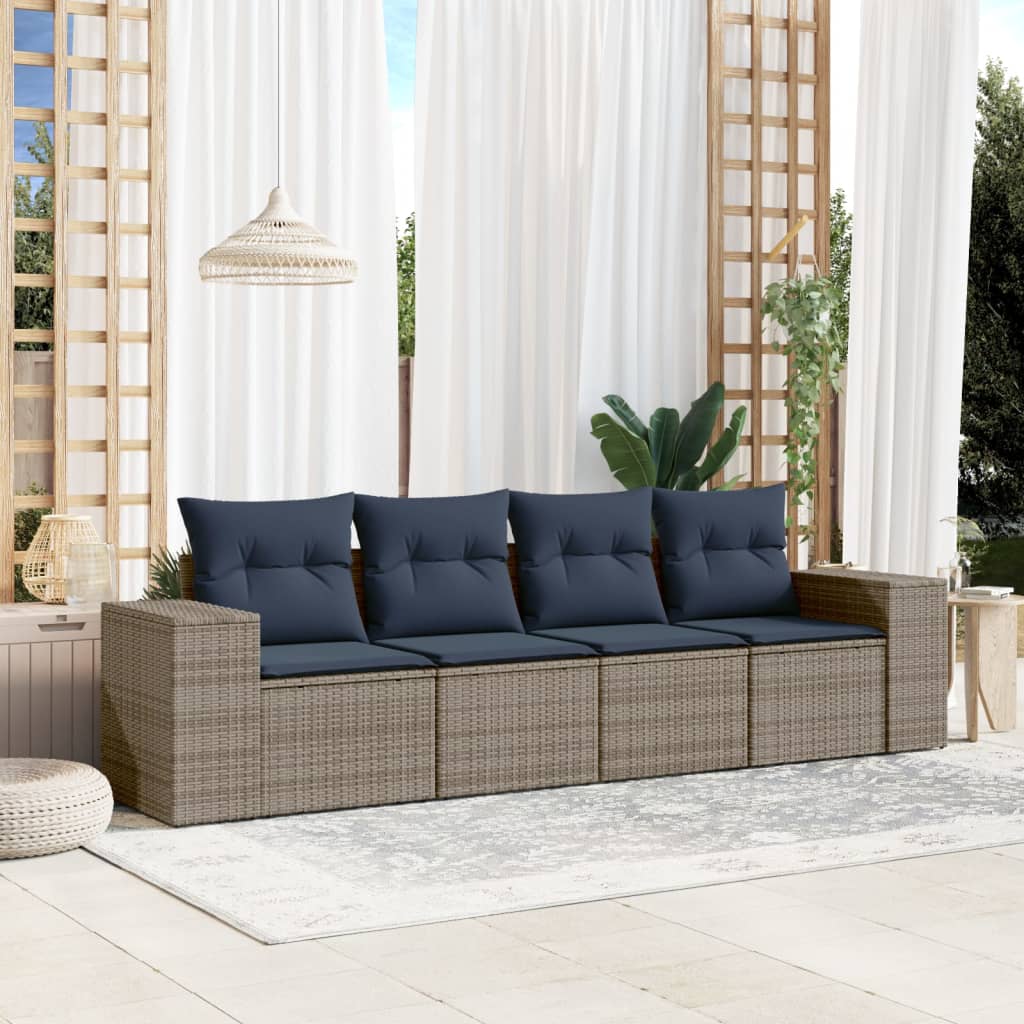 4-teiliges Gartensofa-Set mit Kissen, grau, Polyrattan