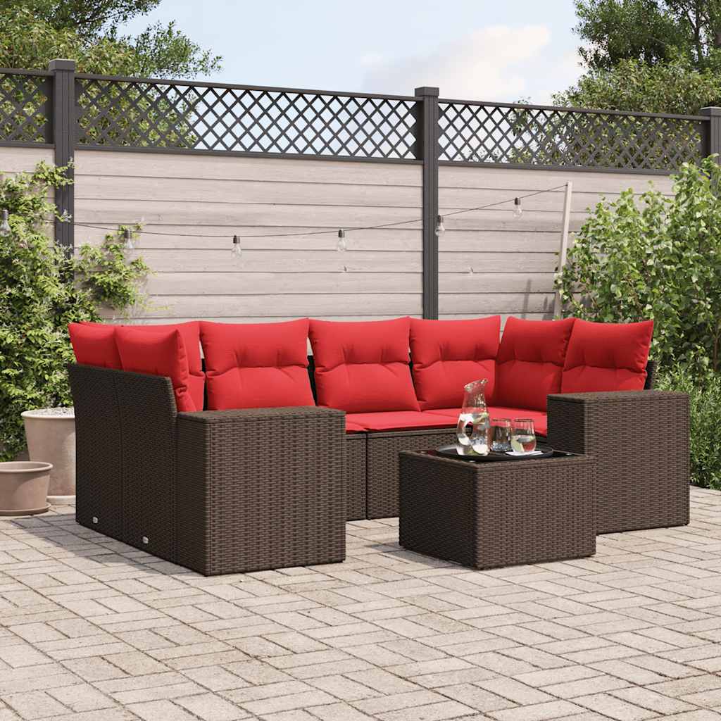 7-teiliges Gartensofa-Set mit Kissen, braun, Polyrattan