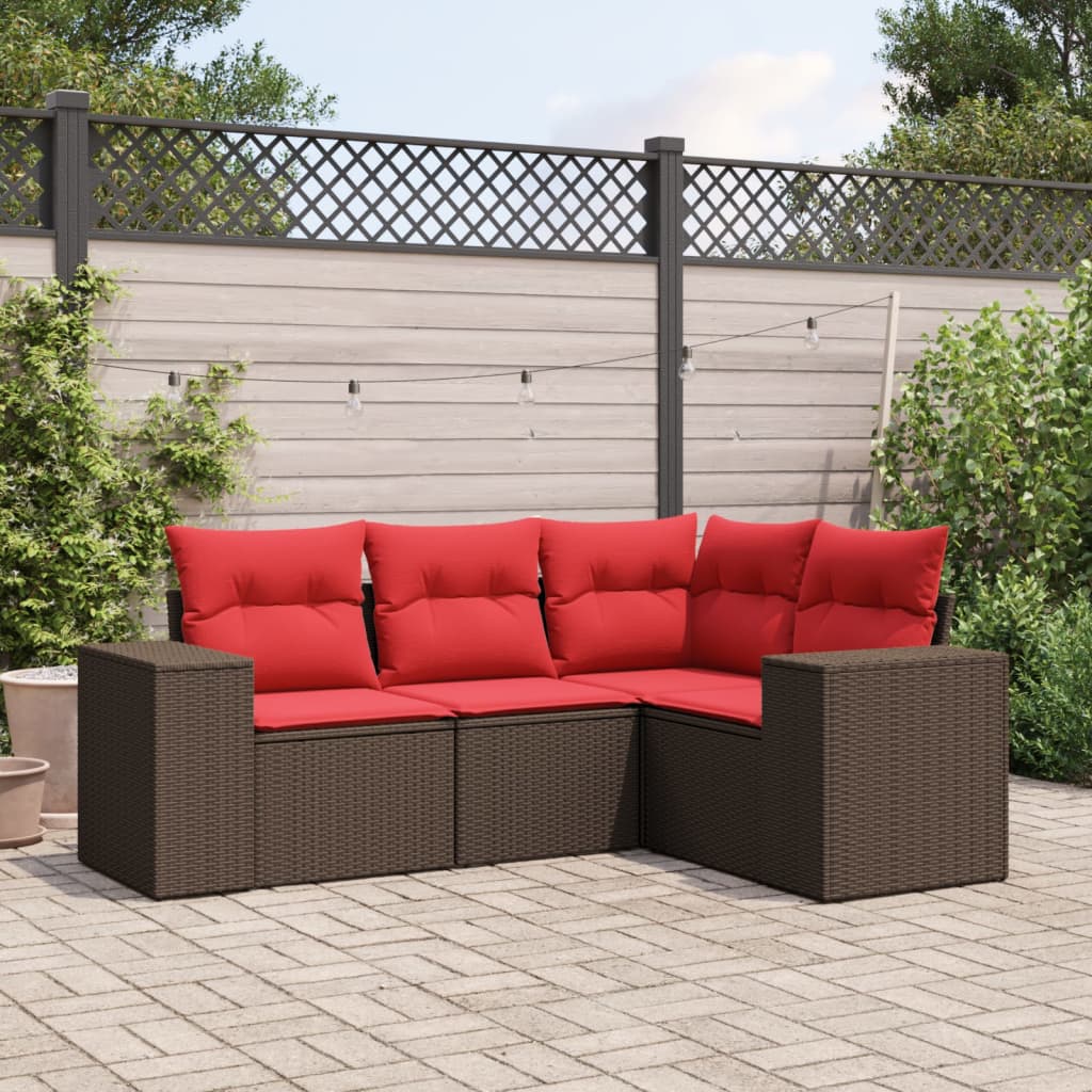 4-teiliges Gartensofa-Set mit Kissen, braun, Polyrattan