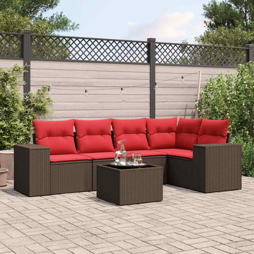 6-teiliges Gartensofa-Set mit Kissen, braun, Polyrattan