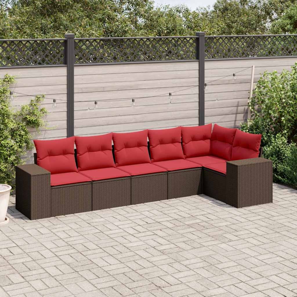 6-teiliges Gartensofa-Set mit Kissen, braun, Polyrattan
