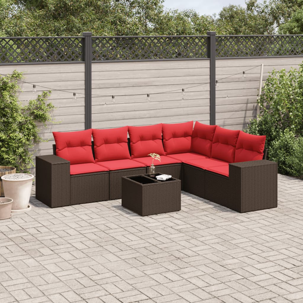 7-teiliges Gartensofa-Set mit Kissen, braun, Polyrattan