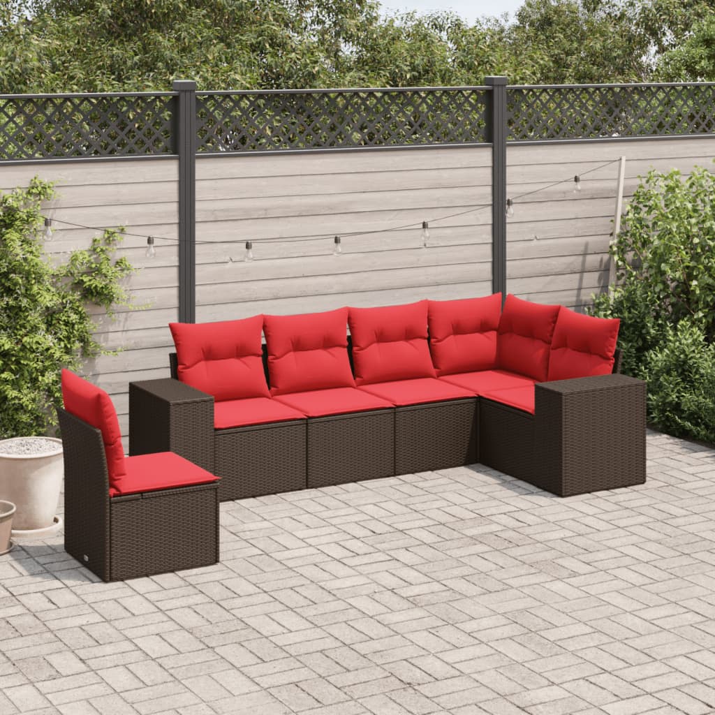 6-teiliges Gartensofa-Set mit Kissen, braun, Polyrattan