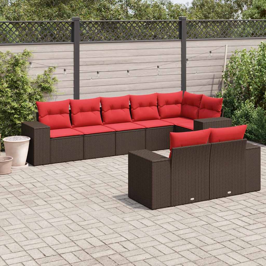 8-teiliges Gartensofa-Set mit Kissen, braun, Polyrattan