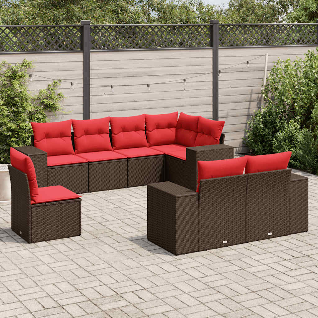 8-teiliges Gartensofa-Set mit Kissen, braun, Polyrattan