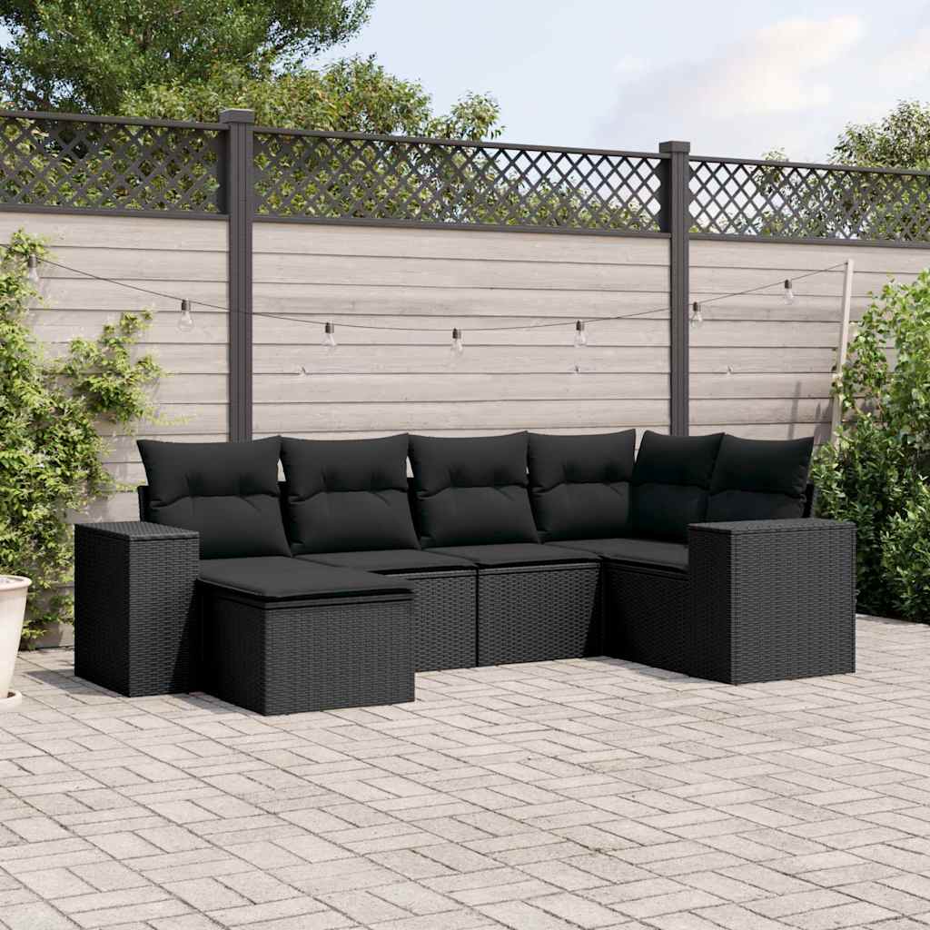 6-tlg. Garten-Sofagarnitur mit Kissen Schwarz Poly Rattan