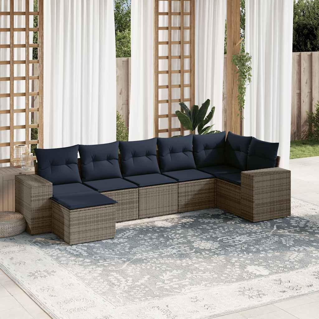 7-teiliges Gartensofa-Set mit Kissen, grau, Polyrattan