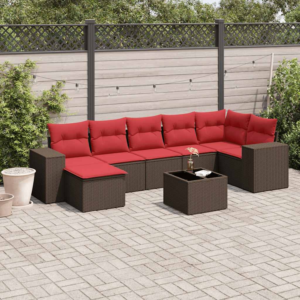 8-teiliges Gartensofa-Set mit Kissen, braun, Polyrattan